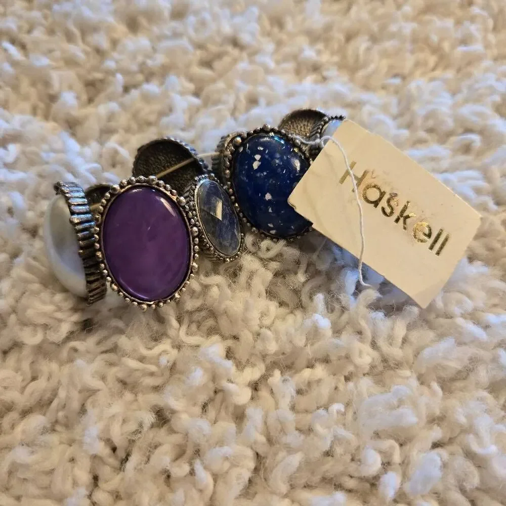 NWT Haskell Stone Stretch Bracelet Blue Purple Pearl Silver Tone